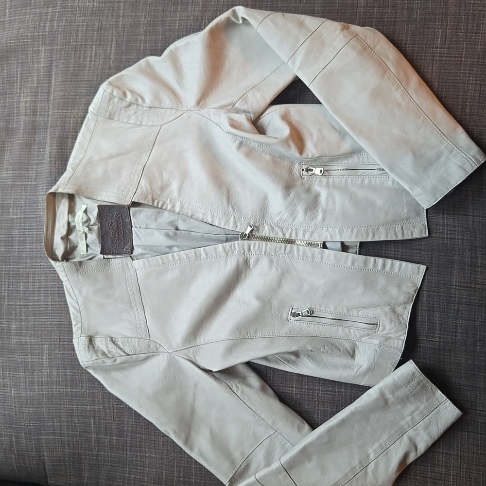 La Fee Maraboutee Grey Cropped Leather Jacket